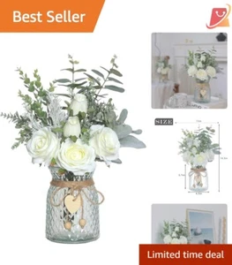 Artificial Flowers Silk Vase 14.5" White Eucalyptus Home Office Decor Centerp... - Picture 1 of 11
