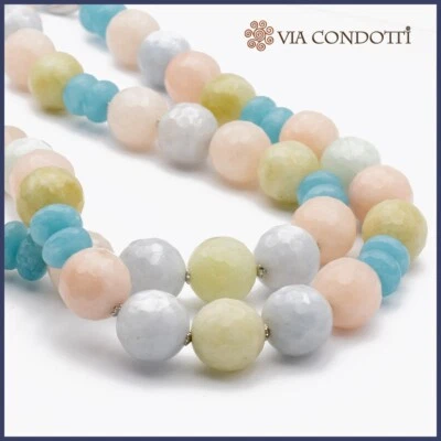 Collana Giada Multicolore e Argento 925 pietre dure naturali collana lunga maxi - Immagine 1 di 4