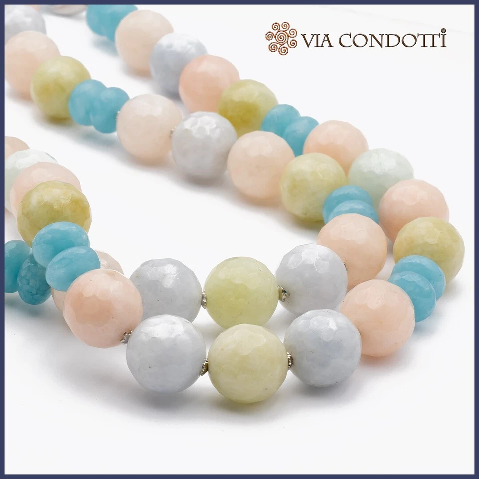 Collana Giada Multicolore e Argento 925 pietre dure naturali collana lunga maxi - Immagine 1 di 4