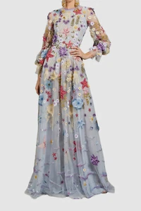 $15995 Naeem Khan Women's Blue Sea Inspired Embroidered Gown Dress Size 4 - Picture 1 of 3