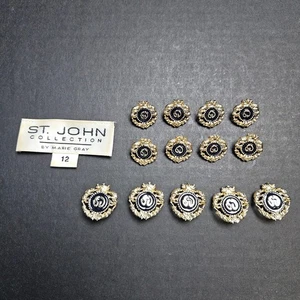 St John Collection Gold Tone Enamel Crest Logo Buttons Set of 13 Marie Gray Suit - Picture 1 of 5