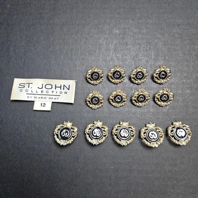 St John Collection Gold Tone Enamel Crest Logo Buttons Set of 13 Marie Gray Suit - Image 1 of 4