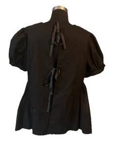 TUCKERNUCK Pomander Place XL Black Bow Tie Back Top Puff Sleeves 100% Cotton - Picture 1 of 6