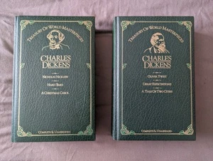 Vintage Treasury Of World Masterpieces Charles Dickens Books X2 Green Leather - Picture 1 of 24