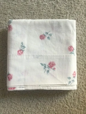 Pillowcase by Cannon Standard Size Off White Tonal Striped Pink Rose Buds - Image 1 of 4