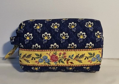 Bolsa de Maquillaje Vera Bradley Azul Blanco Floral Acolchada Bolsa Forrada Cierre de Cremallera  Foto 1 de 4