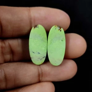 Natural Lemon Chrysoprase Pendant Supply Cabochon 2 Pcs 26.00 Cts 24.7X11X4 MM - Picture 1 of 8