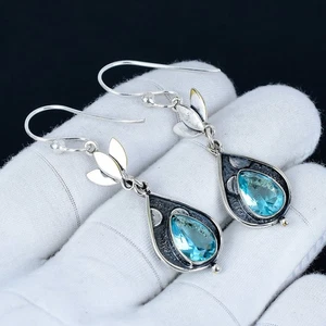 Orecchini In Topazio Blu In Argento 925 Gioielli Per Regali Di Compleanno - Foto 1 di 4