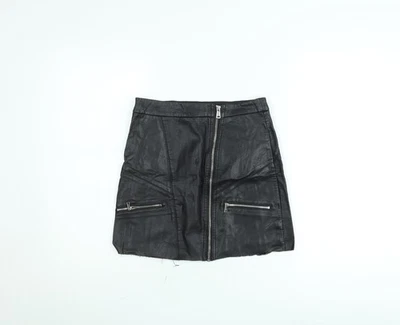 River Island Women’s Black Faux Leather Mini Skirt Size 14 Zip Detail - Image 1 of 4
