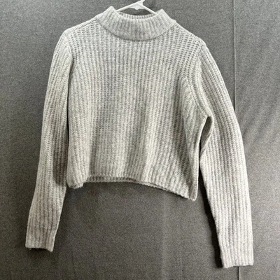 Suéter feminino cinza gola alta garagem médio curto malha pulôver  - Imagem 1 de 4