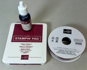Stampin Up! Almohadilla de tinta clásica y botella de recarga ~ FELIZ MERLOT + cinta de cobre/merlot - Imagen 1 de 3