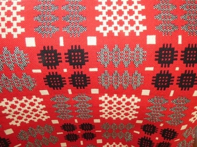 Vintage Welsh Wool Tapestry Blanket / Throw - Red Black Cream 94" x 78" - Image 1 of 4