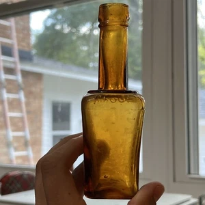 Antike 1880er gelbe Bernstein Maggi Saucenflasche roh appliziert Top Fehler Farbe! - Bild 1 von 11