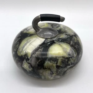 Vintage Miniature Curling Stone Paperweight Ornament Scottish Green Skye Marble - Picture 1 of 6