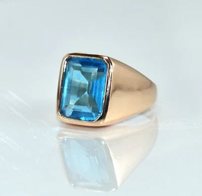 Elegante anel de cobre topázio azul feito à mão atraente uso diário aparência ousada - Imagem 1 de 4