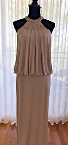 MIGNON Cold Shoulder Blouson Light Gray Beads Rhinestone Party Dress Gown Sz 4 6 - Picture 1 of 12