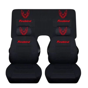 Fits 1967-2002 Pontiac Firebird Front and Rear seat covers Black with design - Picture 1 of 2