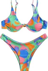 ZAFUL High Cut Thong Bikini Set Swimsuits Cami String Sexy Bathing Suit SM (4) - Picture 1 of 2