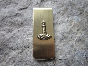 LIGHTHOUSE GOLD PLATED BRASS MONEY CLIP - FATHER'S DAY - UNIQUE - NAUTICAL - Picture 1 of 2