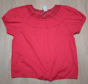 NEW LANE BRYANT 100% Cotton Semi Sheer Gauze Eyelet Crochet Boho Red Top 18 20 - Picture 1 of 6