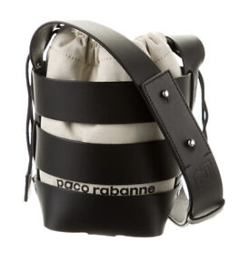 PACO RABANNE Black Leather & Canvas Cage Hobo Shoulder Bag Like New