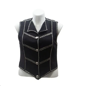 VTG Double D Ranch Wear Women Wool Western Vest Black Embellished Stud Size LG - Picture 1 of 13