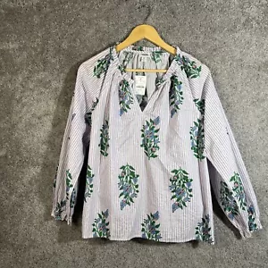 J. Crew Shirt Womens Medium Purple Stripe Floral Long Sleeve V-Neck Cotton Top - Picture 1 of 12