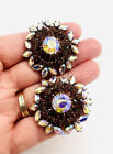 HUGE Made in AUSTRIA Topaz & AB Rhinestone Earrings Signed Vintage Jewelry