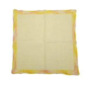 Vintage Yellow Handkerchief Pink Yellow Ombre Crochet Border Dresser Scarf Hanky - Picture 1 of 6