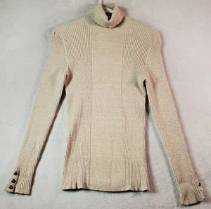 Style&co. Sweater Womens Size Medium Tan Glitter Knit Rayon Stretch Mock Neck - Picture 1 of 8