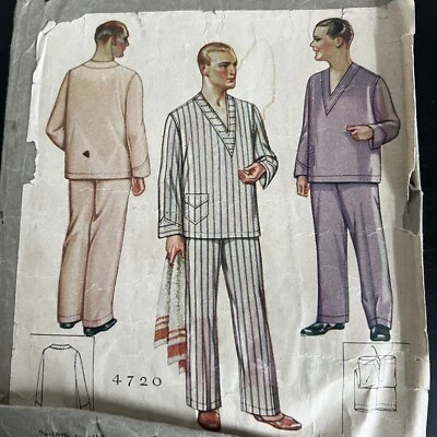 Pijama sin cordones McCalls 4720 vintage de los años 1920 y 1930 para hombre patrón de costura 40 CORTES Foto 1 de 4