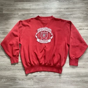 VINTAGE Wisconsin Badgers Sweatshirt Herren XL rot Midwest Stickerei Rundhals 90s - Bild 1 von 9