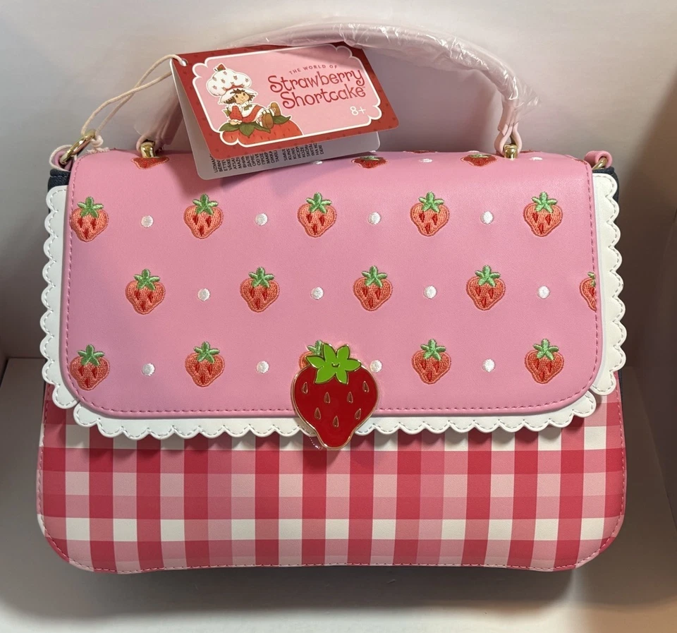 Loungefly Strawberry Shortcake Crossbody Bag with Coin Bag Pink Red Gingham