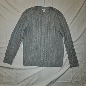 Suéter LL Bean Cable Tejido Gris Medio 100% Algodón Pescador - Imagen 1 de 6