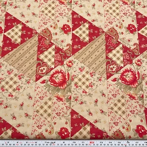 Grace Patchwork by 3 Sisters for Moda Florals Red Tan Cotton by the HALF YARD - Picture 1 of 2