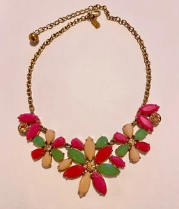 Kate Spade “Garden Of Paris” Statement Necklace. Pink Beige Green 12k Gold Plate - Picture 1 of 4