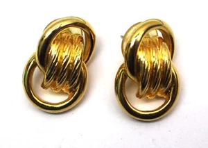 Vintage klassische Knoten goldfarbene Ohrstecker 1" lang 3/8" breit - Bild 1 von 3