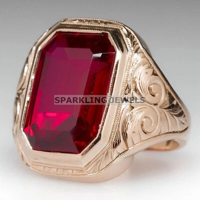 Flawless Ruby Emerald Cut With 925 Silver Gold Plated Ring For Men #629 - Image 1 of 4