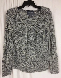 Paper Crane Hooded Sweater Blue White Cable Knit Long Sleeve Size S - Picture 1 of 8