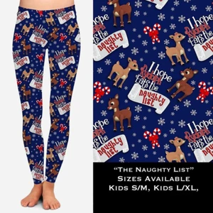 I Hope Rudolph Eats the Naughty List Christmas Reindeer Print Kids Leggings - Picture 1 of 4