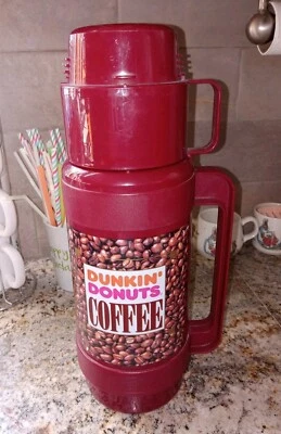 D4) Vintage Dunkin Donuts Coffee Bean THERMOS Cup 1.0 Liter 3210 Maroon - Image 1 of 4