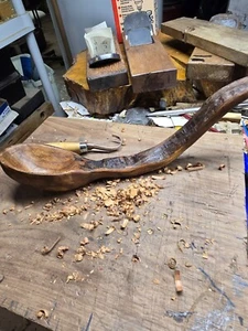 Self Standing Spoon, Hand Carved from Spalted Oak - Picture 1 of 5