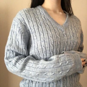 Vintage Burdines Blue Knit Sweater Medium 100% Acrylic V Neck - Picture 1 of 4