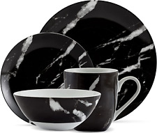 & Co. - Black Marble Plates and Bowls Sets Modern Dinnerware Set Kitchen Dinne