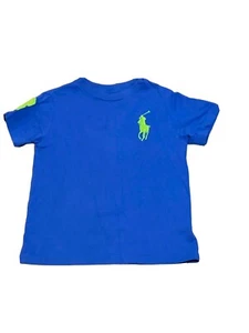 Ralph Lauren Polo Blue Shirt Green Big Pony Boys Short Sleeve Pullover  4T - Picture 1 of 4