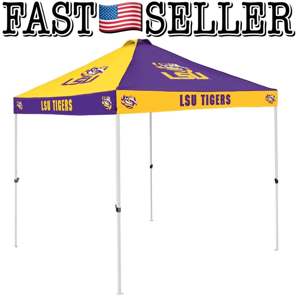 LSU Tigers 9’x9’ tablero a cuadros toldo trasero con bolsa de transporte con ruedas - ¡NUEVO! Foto 1 de 4