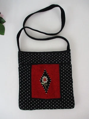 Icelandic Designs Vintage 2005 Black Embroidered Wool Sweater Crossbody Hobo Bag - Image 1 of 4