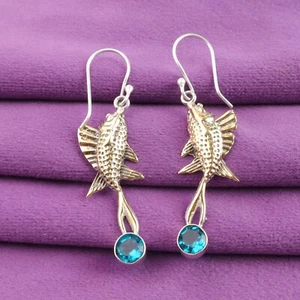 925 Silver Apatite Stone Bezel Birthday Drop Art Deco Throat Chakra New Earrings - Picture 1 of 6