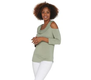 Lisa Rinna Collection Off-the- Shoulder Knit Top A308776, Green SIZE S - Picture 1 of 2