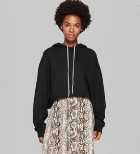 Wild Fable Cropped Hoodie Women’s Long Sleeve Black Ebony Size-M - Picture 1 of 9
